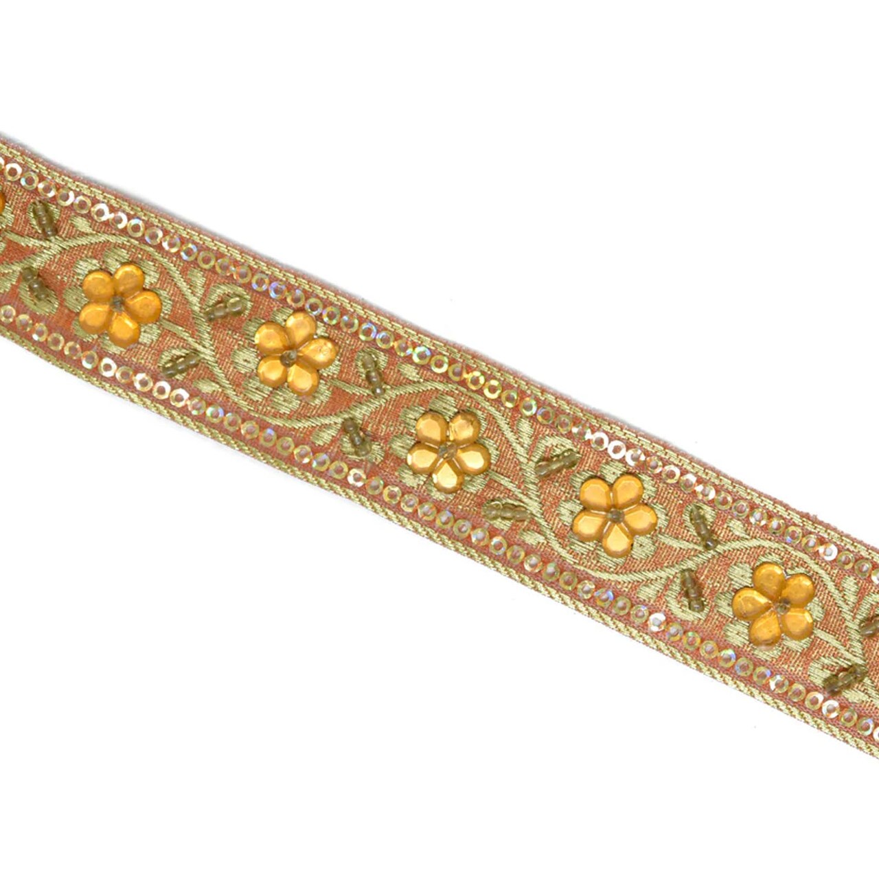 1 Yard Sequins Embroidered Floral Indian Trim Decorative Ribbon for Crafts 1 Inch Width